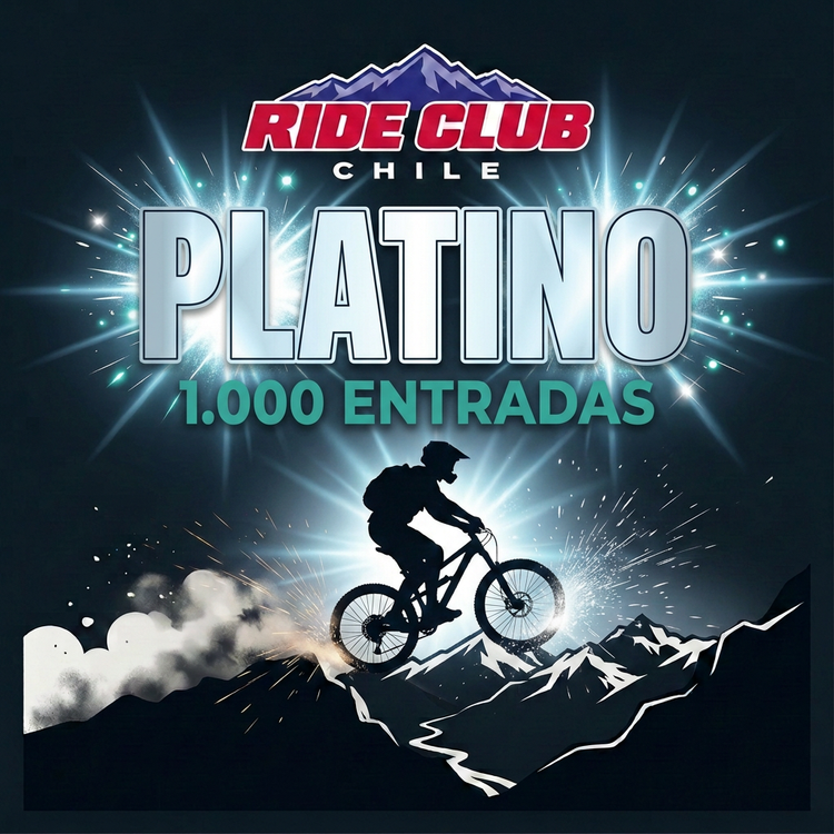 Pack Platino de Ride Club Chile: logo del club, PLATINO y 1.000 entradas con ciclista sobre la cordillera